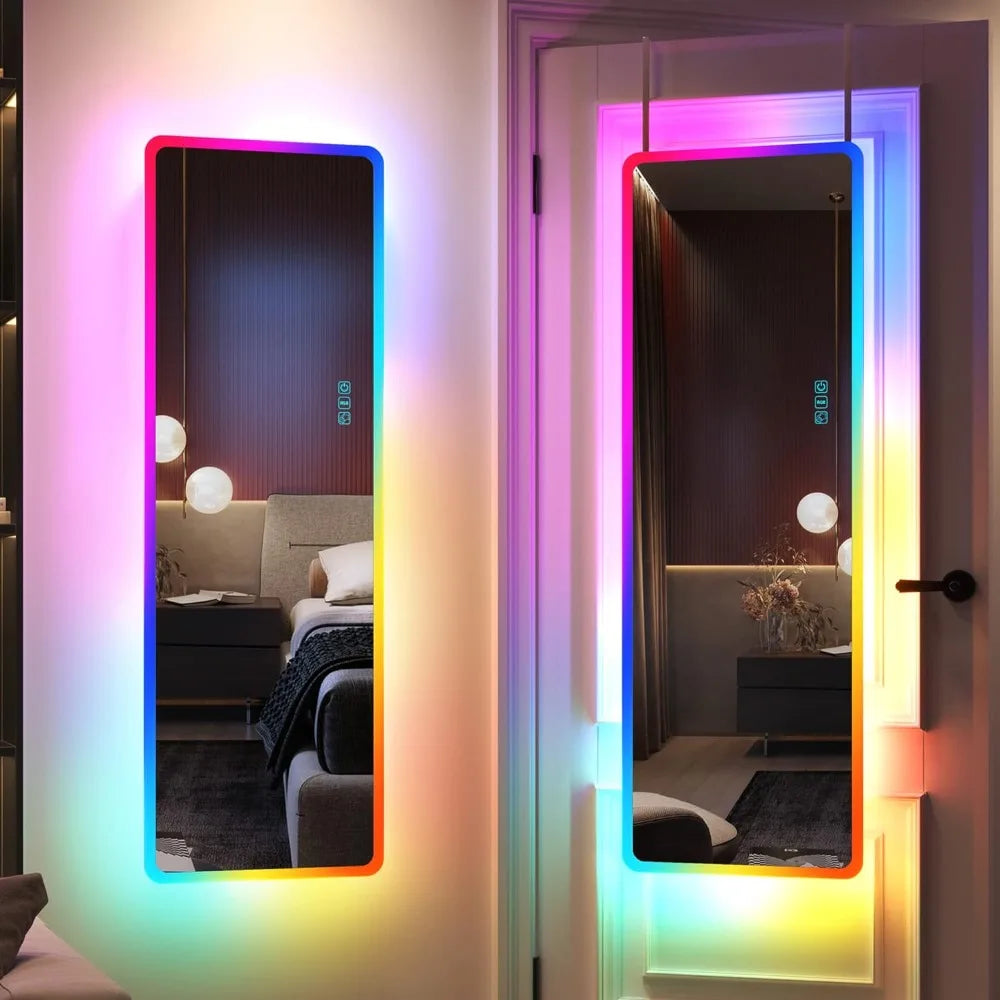 Full Length Mirror with LED Lights,Wall Mounted Lighted , 14 LED Light + Dimmable Brightness + Adjustable Speed, 47" X 16"