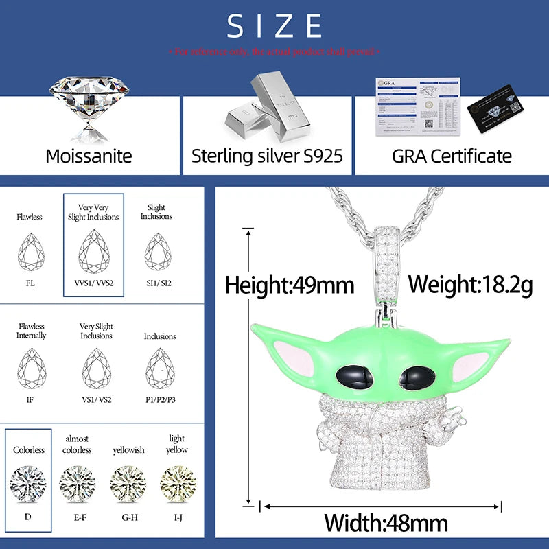 New Design Custom Cartoon Pendant Necklace for Men Iced Out Moissanite 925 Silver with Certificate Hip Hop Jewelry Chains Gift