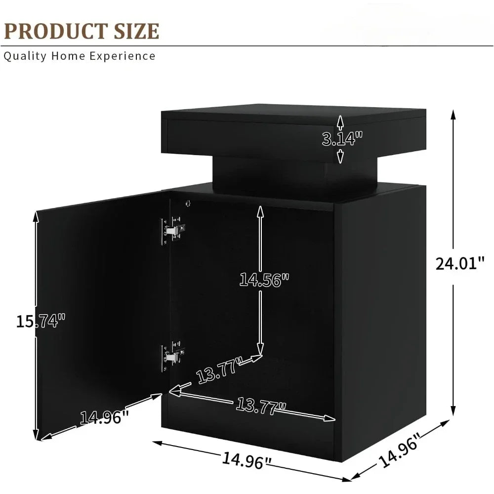 Nightstand with LED Lights,Night Stand with Storage Cabinet for Bedroom,Bedside Table with LED