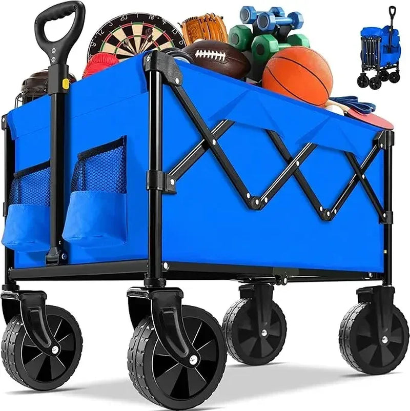Collapsible Folding Wagon Cart, Portable Garden Wagon Cart All Terrain with Large Capacity, Heavy Duty Foldable Utility Wagon