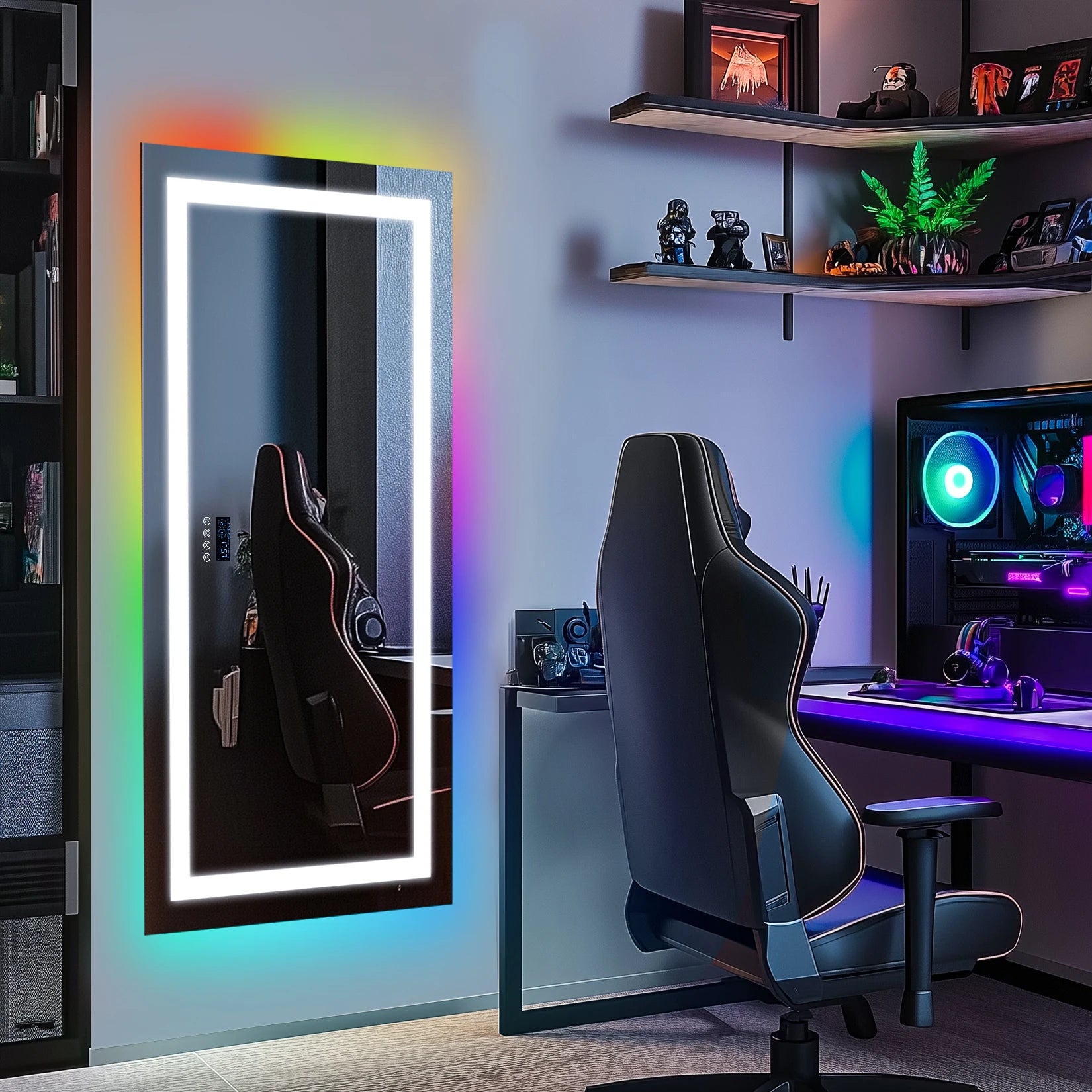 120/140Cm Rectangular LED Bathroom Mirror Front-Lit and RGB Backlight Antifog Vanity Mirror with Date & Time Bluetooth Speaker