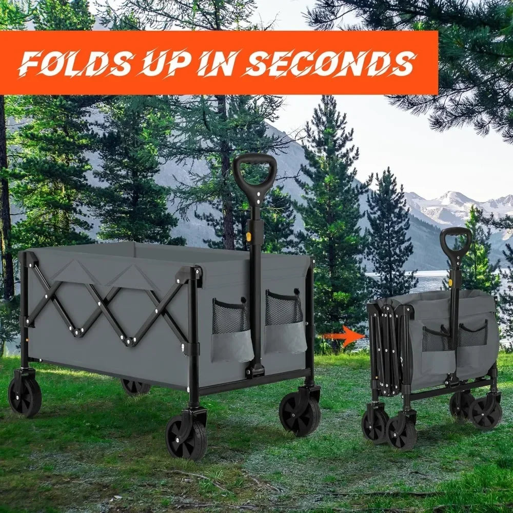Collapsible Folding Wagon Cart, Portable Garden Wagon Cart All Terrain with Large Capacity, Heavy Duty Foldable Utility Wagon