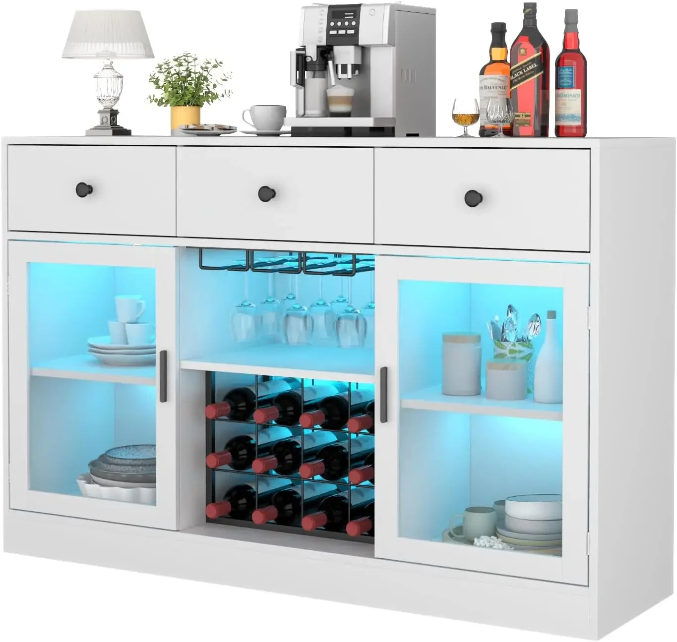 Wine Bar Cabinet with LED Light, Home Wine Cabinet with Wine and Glass Rack, Modern Liquor Cabinet for Living Room Dining Room