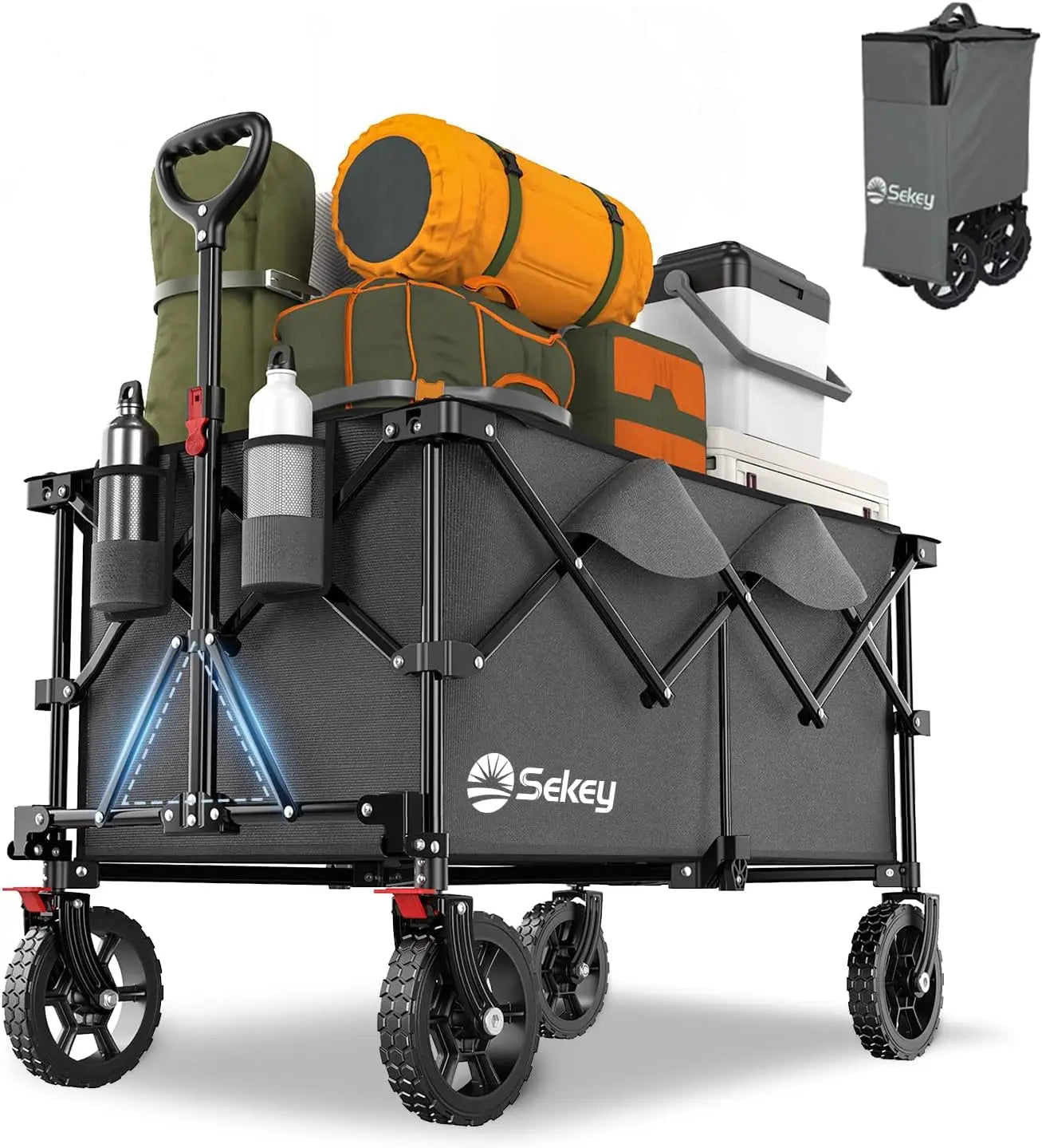 220L Collapsible Foldable Wagon with 330Lbs Weight Capacity, Heavy Duty Folding Wagon Cart with Big All-Terrain Wheels & D