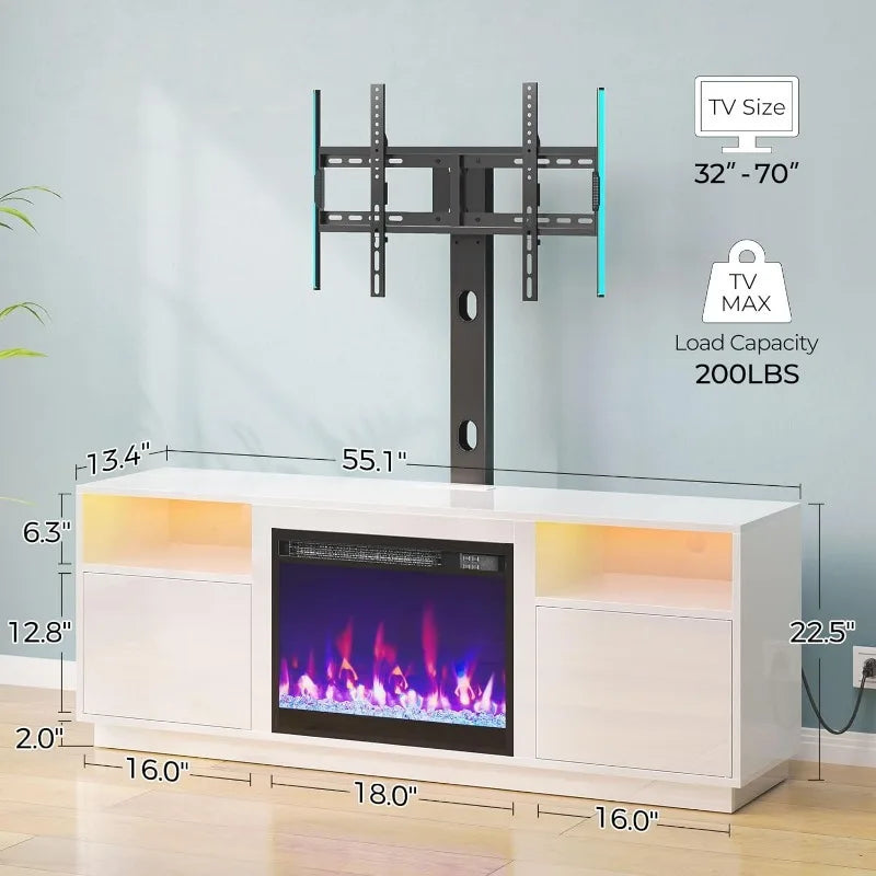 Fireplace TV Stand with Led Lights and Power Outlets, Entertainment Center with Electric Fireplace,For 45/55/60/65 Inch Tvs