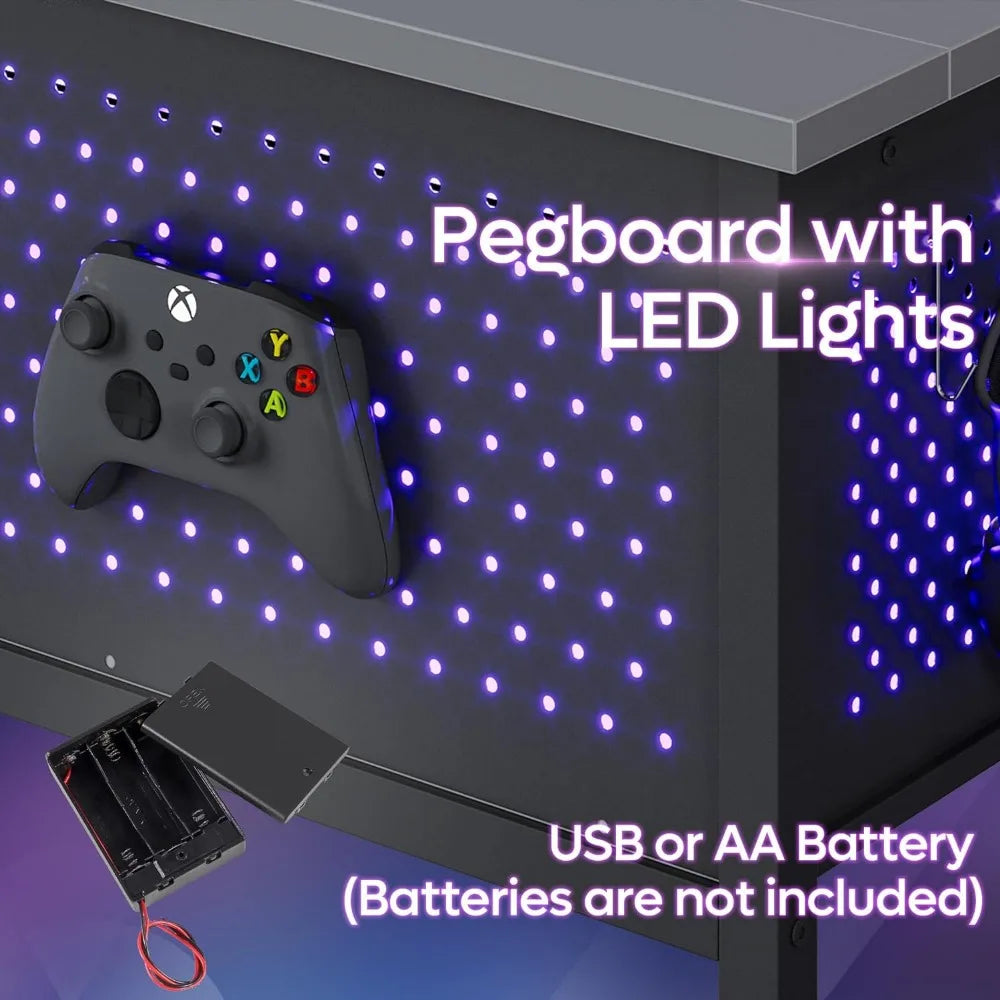42 Inch LED Table with Storage Glass Coffee Tables for Living Room with Sliding Doors, Black Living Room Center Table