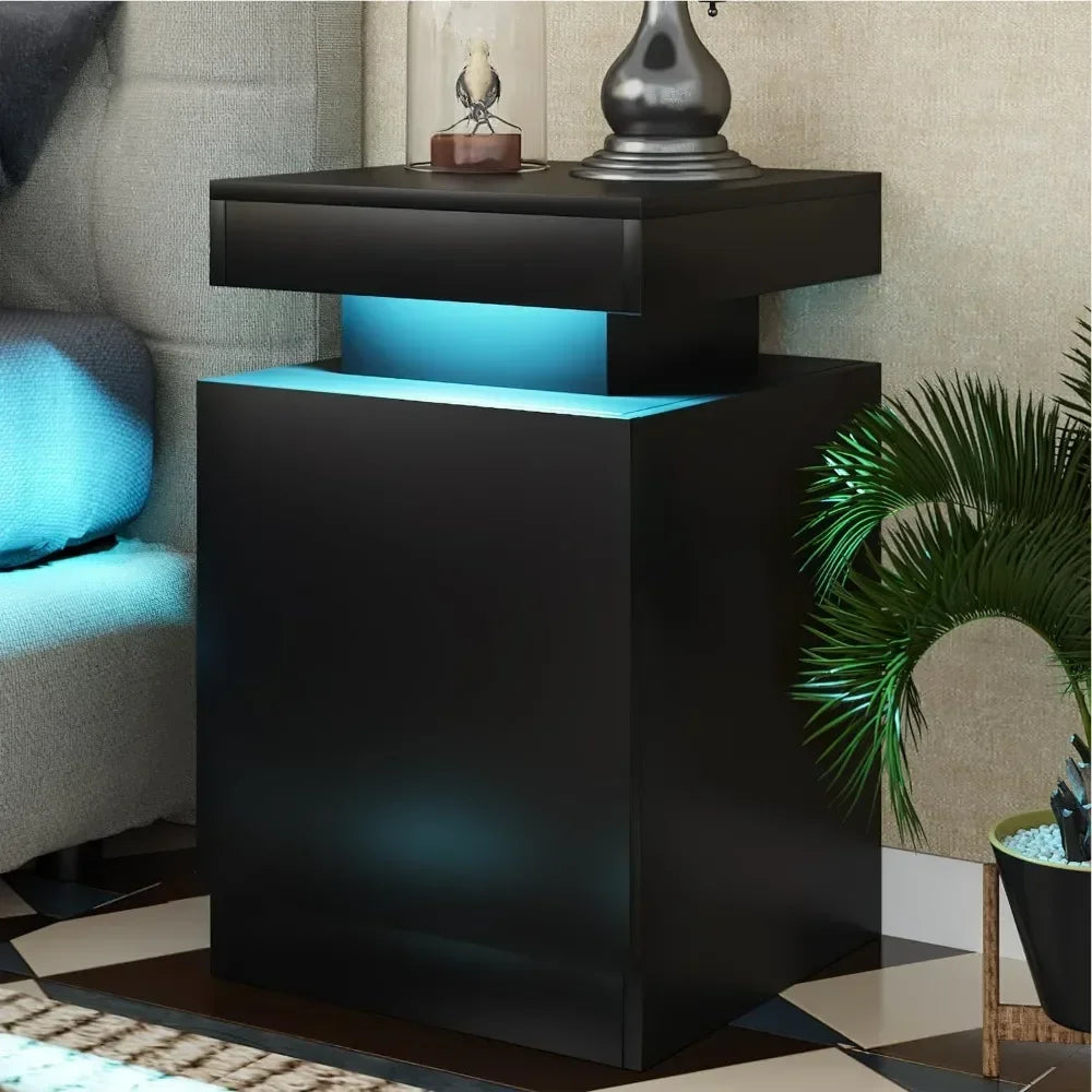 Nightstand with LED Lights,Night Stand with Storage Cabinet for Bedroom,Bedside Table with LED