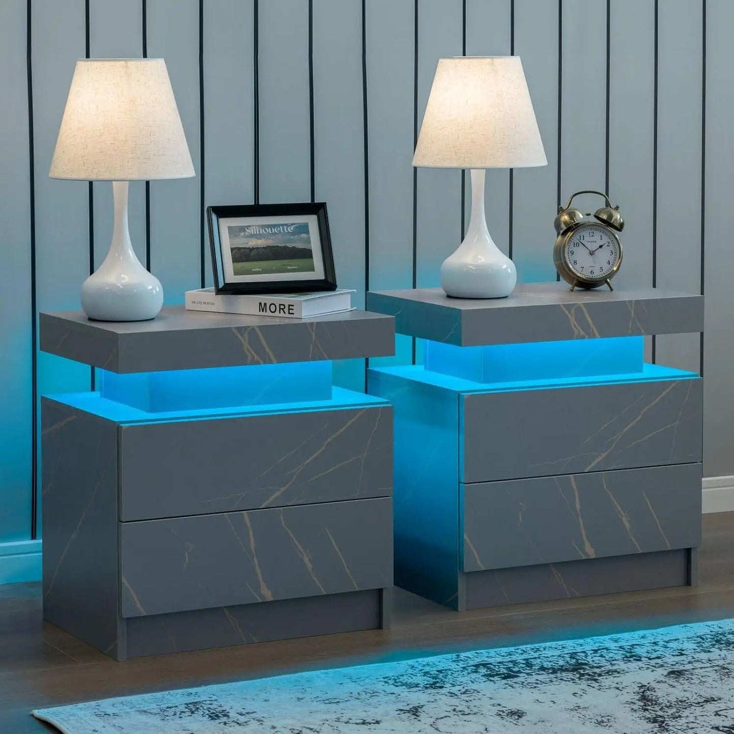 Nightstand Set of 2 LED Nightstand with 2 Drawers, Bedside Table with Drawers for Bedroom Furniture, Side Bed Table