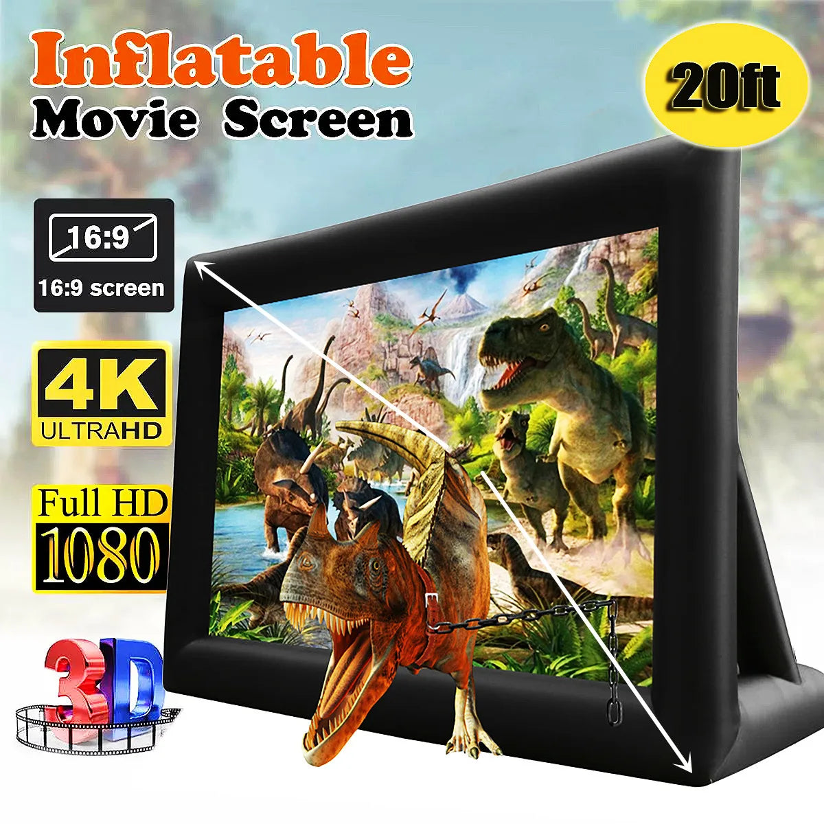 8Ft 10Ft 12Ft 14Ft 16Ft 18Ft 20Ft Inflatable Projector Movies Screen for Home Movies TV Shows Videos Playing Games Etc