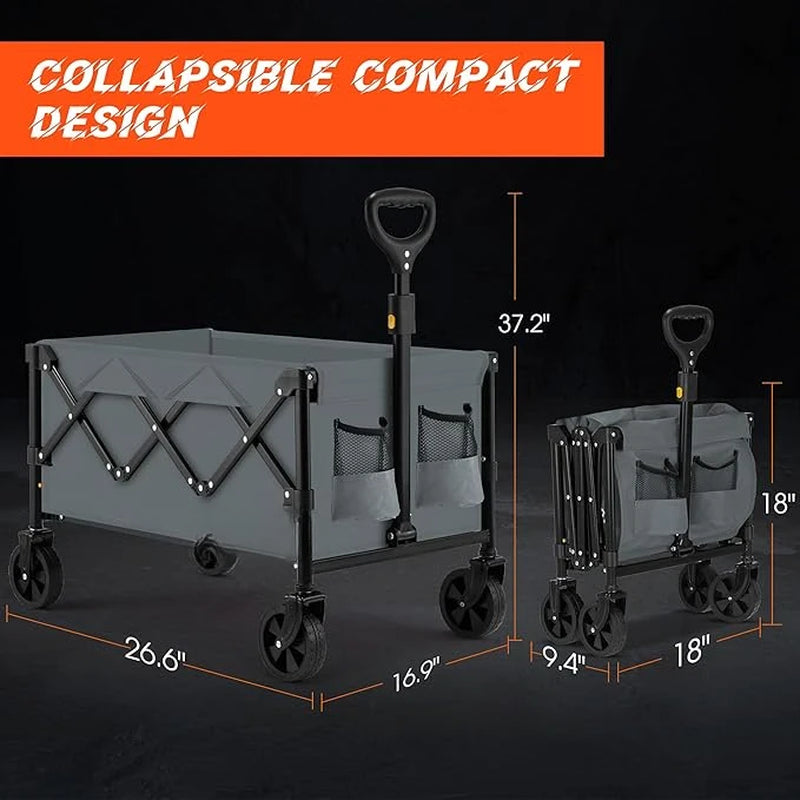 Collapsible Folding Wagon Cart, Portable Garden Wagon Cart All Terrain with Large Capacity, Heavy Duty Foldable Utility Wagon