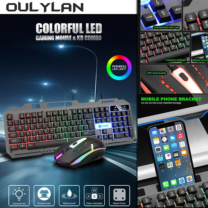 Keyboard T25 Touch Wired Keyboard Mouse Set LED Luminous Esports Desktop Computer Laptop Office Game Keyboard and Mouse Set