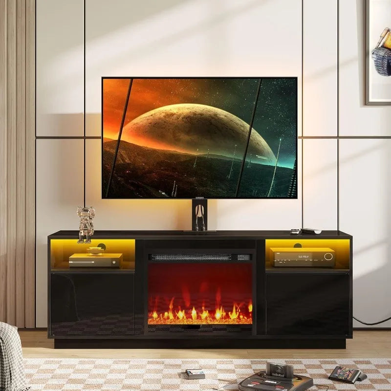 Fireplace TV Stand with Led Lights and Power Outlets, Entertainment Center with Electric Fireplace,For 45/55/60/65 Inch Tvs